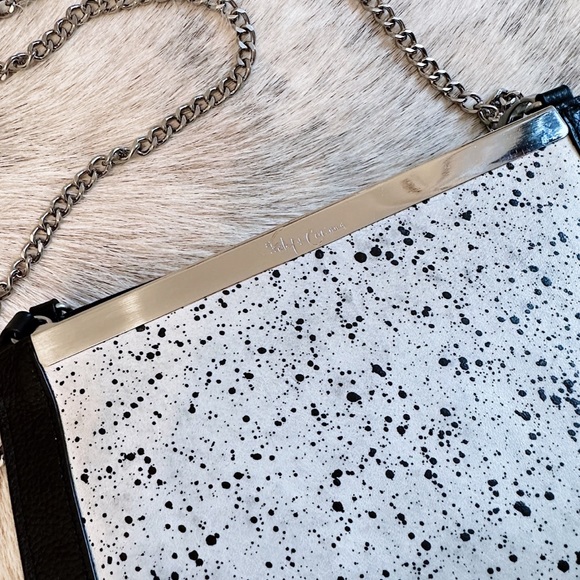 Foley + Corinna Black Leather & White Suede Crossbody Bag or Clutch Handbag - Picture 2 of 16